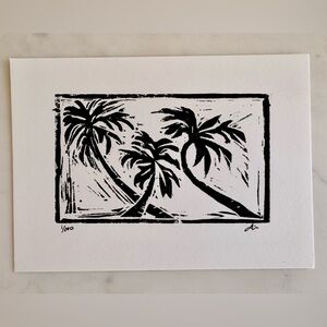 Original Art - Black and White Palm Tree Linocut